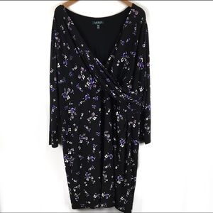 NWT LAUREN RALPH LAUREN Black V Neck Floral Dress